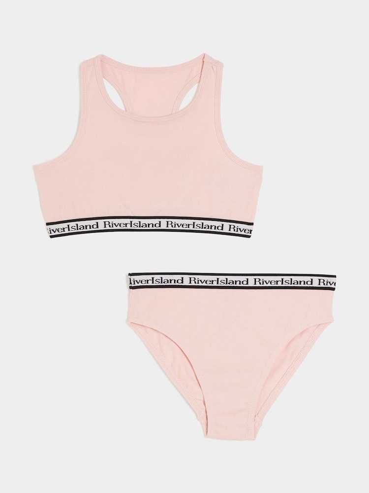 River Island Pink Crop Top & Brief Set - Image 1 of 3 River Island Pink Crop Top & Brief Set - Image 1 of 3