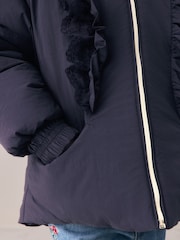 Laura Ashley Navy Frill Lace Padded Coat - Image 6 of 13