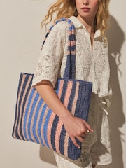 Blue Raffia Effect Stripe Shoulder Bag - Image 3 of 9