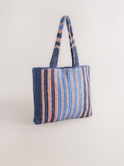 Blue Raffia Effect Stripe Shoulder Bag - Image 5 of 9