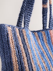 Blue Raffia Effect Stripe Shoulder Bag - Image 7 of 9