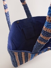 Blue Raffia Effect Stripe Shoulder Bag - Image 8 of 9
