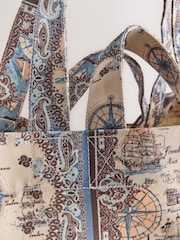 Cream Map Print Canas Shoulder Bag - Image 6 of 8