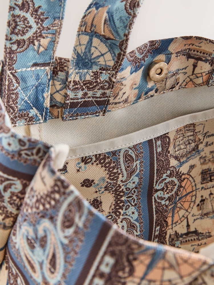 Cream Map Print Canas Shoulder Bag - Image 8 of 8 Cream Map Print Canas Shoulder Bag - Image 8 of 8