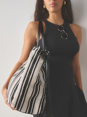 Black/White Drawstring Stripe Shoulder Bag - Image 4 of 9