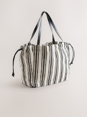 Black/White Drawstring Stripe Shoulder Bag - Image 5 of 9