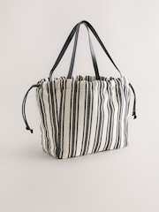 Black/White Drawstring Stripe Shoulder Bag - Image 6 of 9