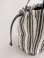 Black/White Drawstring Stripe Shoulder Bag - Image 7 of 9