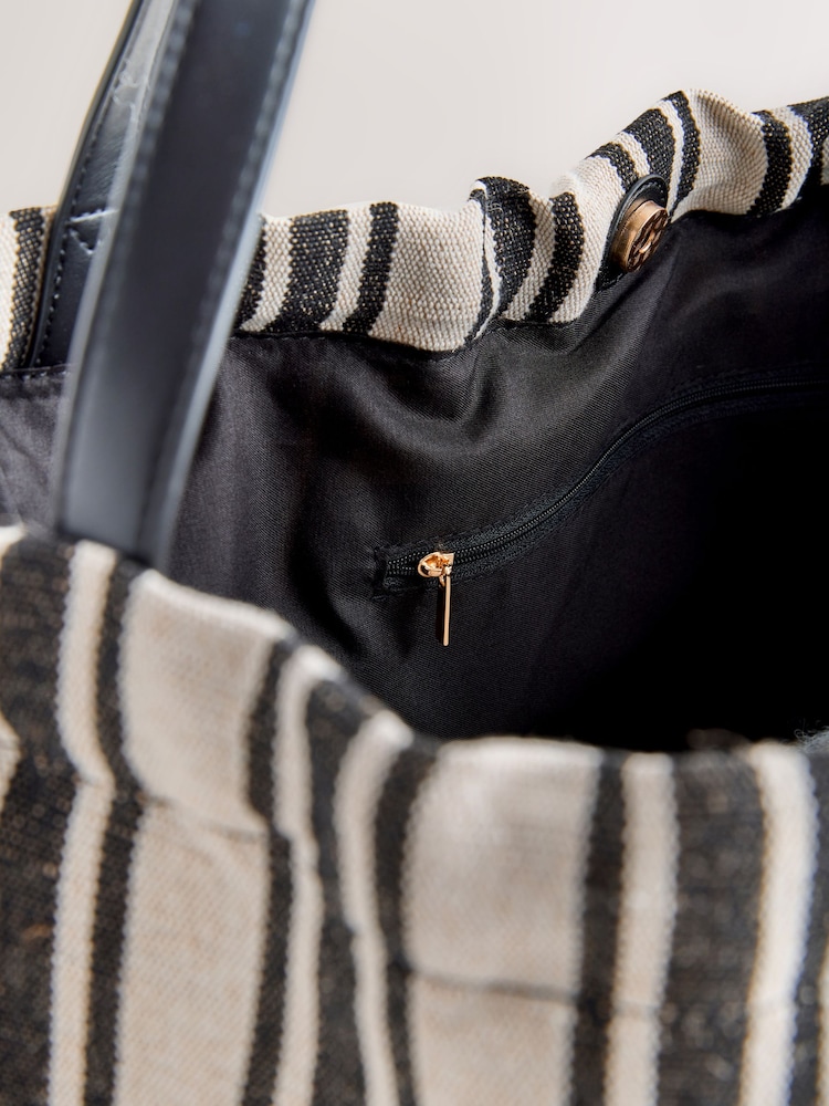 Black/White Drawstring Stripe Shoulder Bag - Image 9 of 9