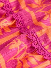 وردي/برتقالي طبعة - تنورة ماكسي قطنية بطبقات - صورة 2 من 3