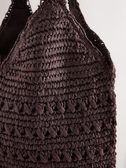Chocolate Brown Raffia Effect Shoulder Bag - Image 8 of 9