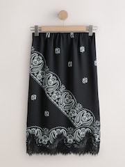 Black Bandana Print Satin Midi Skirt With Lace Trim - Image 5 of 7
