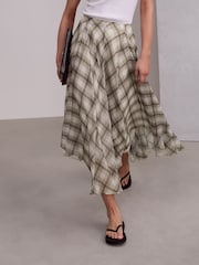 Neutral/Brown Check Godet Midi Skirt - Image 2 of 8