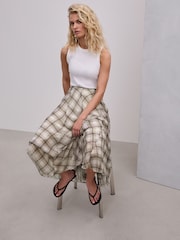 Neutral/Brown Check Godet Midi Skirt - Image 3 of 8