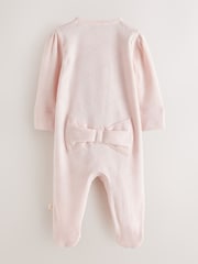 Baker by Ted Baker Pink Pointelle Wrap-Over Sleepsuit & Hat Set - Image 3 of 9