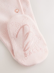 Baker by Ted Baker Pink Pointelle Wrap-Over Sleepsuit & Hat Set - Image 5 of 9