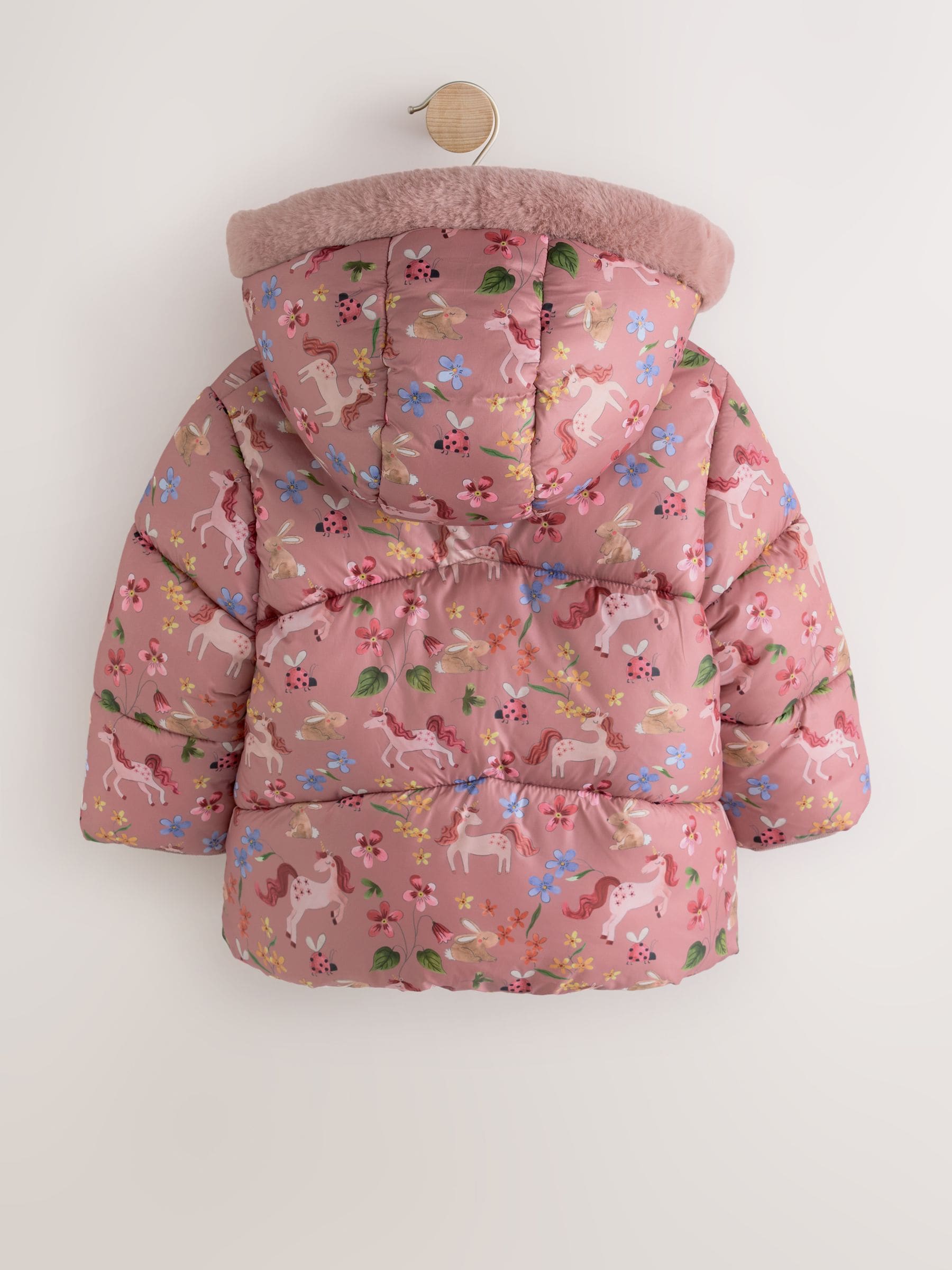 Buy Pink Unicorn Shower Resistant Faux Fur Trim Padded Coat (6mths