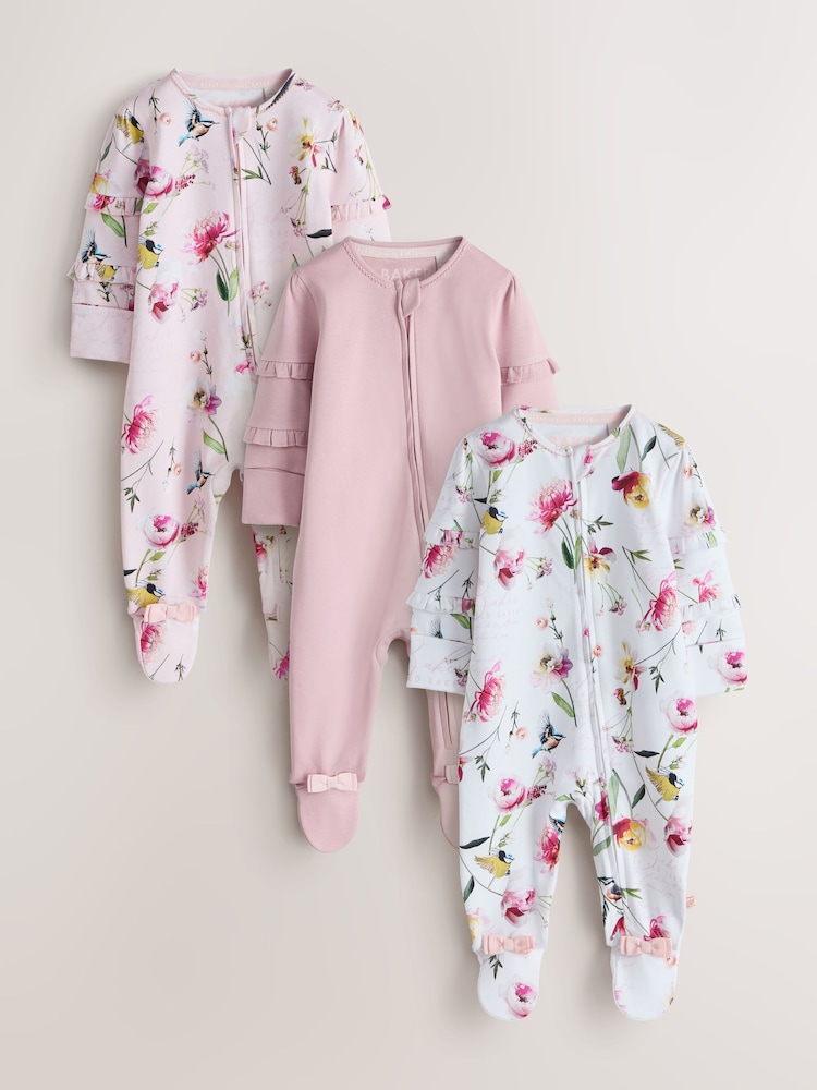 Baker by Ted Baker 3 Pack Sleepsuits - Image 1 of 10 Baker by Ted Baker 3 Pack Sleepsuits - Image 1 of 10