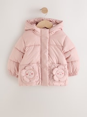 Light Pink 3D Flowers Shower Resistant Padded Coat (3mths-7yrs) - Image 5 of 9