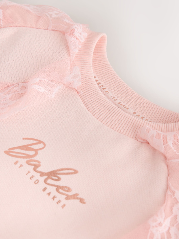 Baker by Ted Baker Pink Lace Trim Sweat Top & Joggers Set 2 Piece - Image 11 of 11