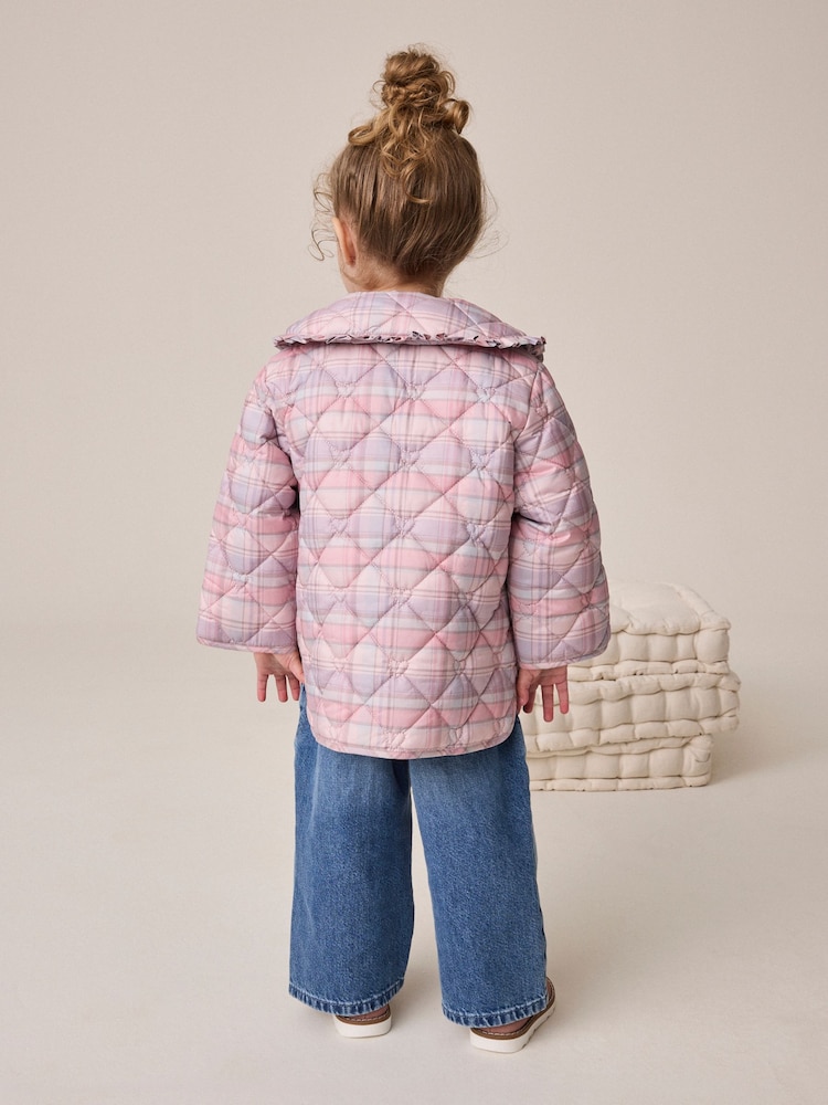 Pink Check Shower Resistant Frill Collar Quilted Jacket (3mths-7yrs) - Image 2 of 9 Pink Check Shower Resistant Frill Collar Quilted Jacket (3mths-7yrs) - Image 2 of 9