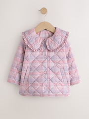 Pink Check Shower Resistant Frill Collar Quilted Jacket (3mths-7yrs) - Image 5 of 9