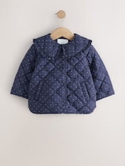 Navy Polka Dot Shower Resistant Frill Collar Quilted Jacket (3mths-7yrs) - Image 5 of 8