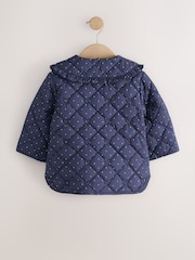 Navy Polka Dot Shower Resistant Frill Collar Quilted Jacket (3mths-7yrs) - Image 6 of 8