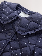Navy Polka Dot Shower Resistant Frill Collar Quilted Jacket (3mths-7yrs) - Image 7 of 8
