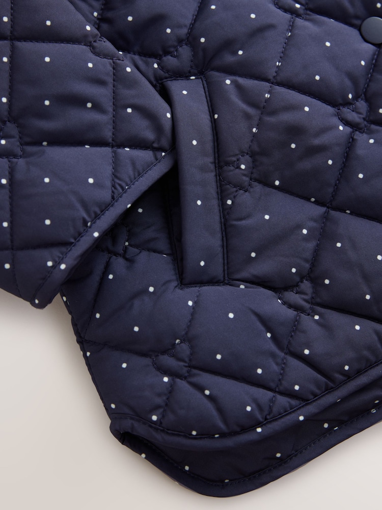 Navy Polka Dot Shower Resistant Frill Collar Quilted Jacket (3mths-7yrs) - Image 8 of 8 Navy Polka Dot Shower Resistant Frill Collar Quilted Jacket (3mths-7yrs) - Image 8 of 8