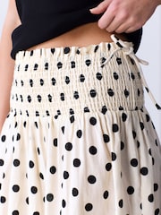 Cream/Black Spot Shirred Midi Skirt - Image 5 of 8