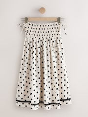 Cream/Black Spot Shirred Midi Skirt - Image 6 of 8