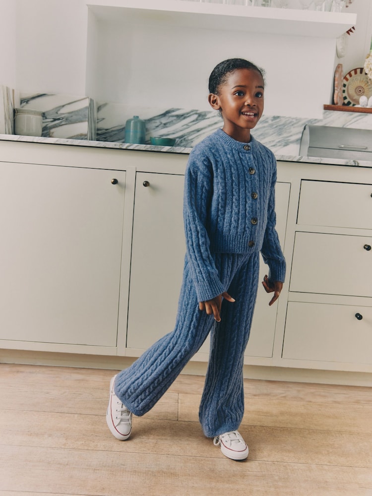 Blue Cable Cardigan & Trousers Set (3-16yrs) - Image 1 of 6 Blue Cable Cardigan & Trousers Set (3-16yrs) - Image 1 of 6