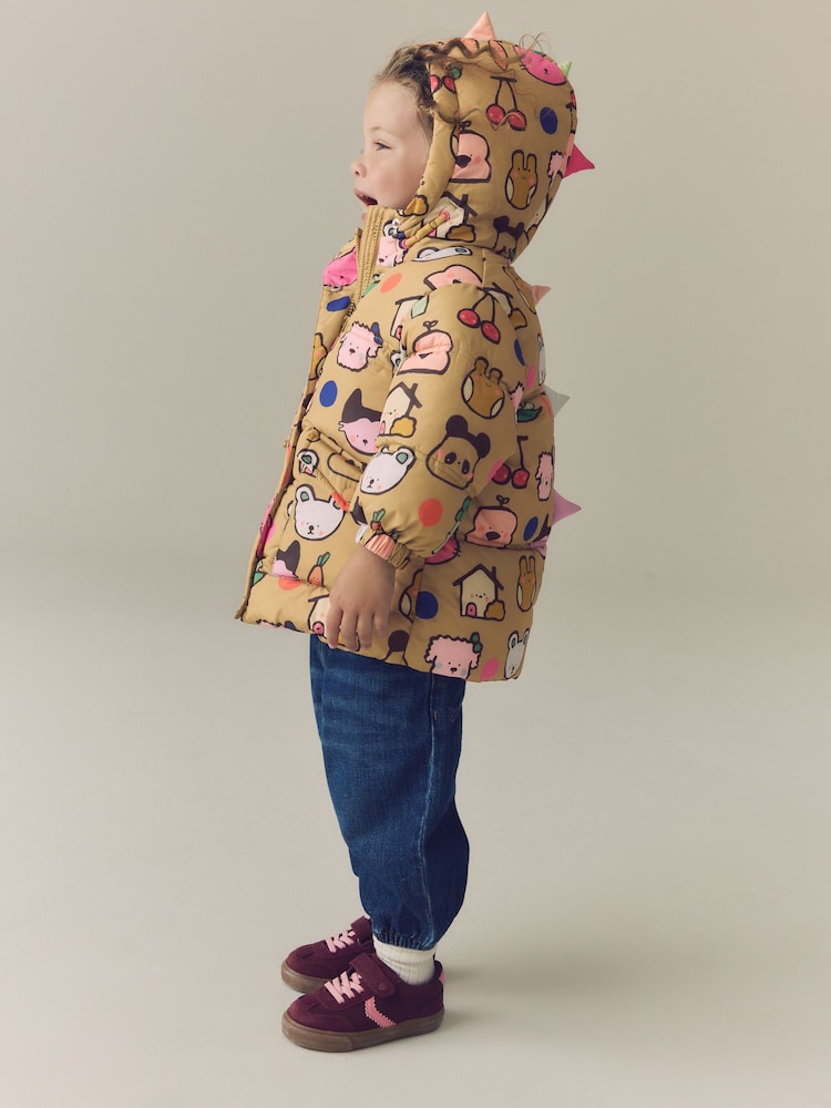 Character Print Shower Resistant Padded Coat with Hood Spikes (3mths-7yrs) - Image 1 of 15