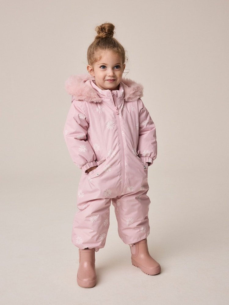 Pink Floral Waterproof Printed Snowsuit (3mths-7yrs) - Image 1 of 9 Pink Floral Waterproof Printed Snowsuit (3mths-7yrs) - Image 1 of 9