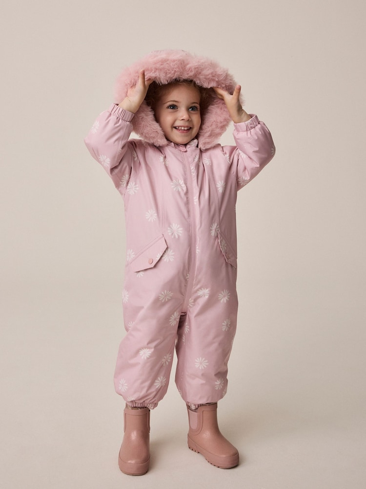 Pink Floral Waterproof Printed Snowsuit (3mths-7yrs) - Image 2 of 9 Pink Floral Waterproof Printed Snowsuit (3mths-7yrs) - Image 2 of 9
