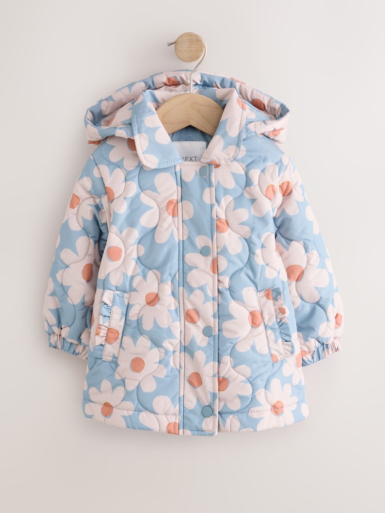 Blue Flowers Shower Resistant Padded Coat (3mths-7yrs) - Image 1 of 5 Blue Flowers Shower Resistant Padded Coat (3mths-7yrs) - Image 1 of 5