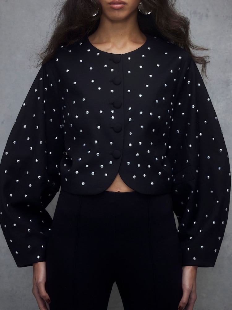 River Island Black Cocoon Sleeve Studded Jacket - Image 4 of 4 River Island Black Cocoon Sleeve Studded Jacket - Image 4 of 4