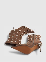 River Island Brown Suedette Studded Heeled Ankle Boot - Image 5 of 6