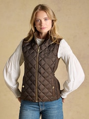 Joules Braemar Luxe Chocolate Brown Showerproof Diamond Quilted Gilet - Image 1 of 10