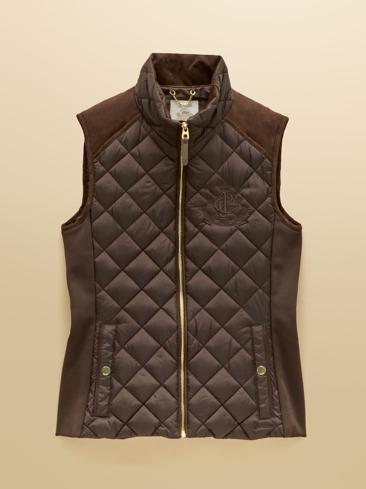 Joules Braemar Luxe Chocolate Brown Showerproof Diamond Quilted Gilet - Image 10 of 10 Joules Braemar Luxe Chocolate Brown Showerproof Diamond Quilted Gilet - Image 10 of 10