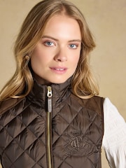 Joules Braemar Luxe Chocolate Brown Showerproof Diamond Quilted Gilet - Image 4 of 10