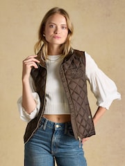 Joules Braemar Luxe Chocolate Brown Showerproof Diamond Quilted Gilet - Image 6 of 10