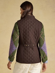 Joules Minx Chocolate Brown Showerproof Diamond Quilted Gilet - Image 2 of 8