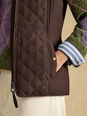 Joules Minx Chocolate Brown Showerproof Diamond Quilted Gilet - Image 3 of 8