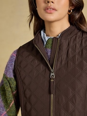 Joules Minx Chocolate Brown Showerproof Diamond Quilted Gilet - Image 4 of 8