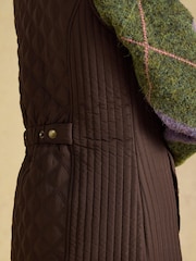Joules Minx Chocolate Brown Showerproof Diamond Quilted Gilet - Image 7 of 8