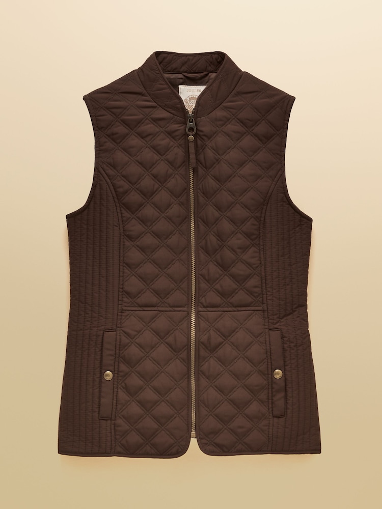 Joules Minx Chocolate Brown Showerproof Diamond Quilted Gilet - Image 8 of 8