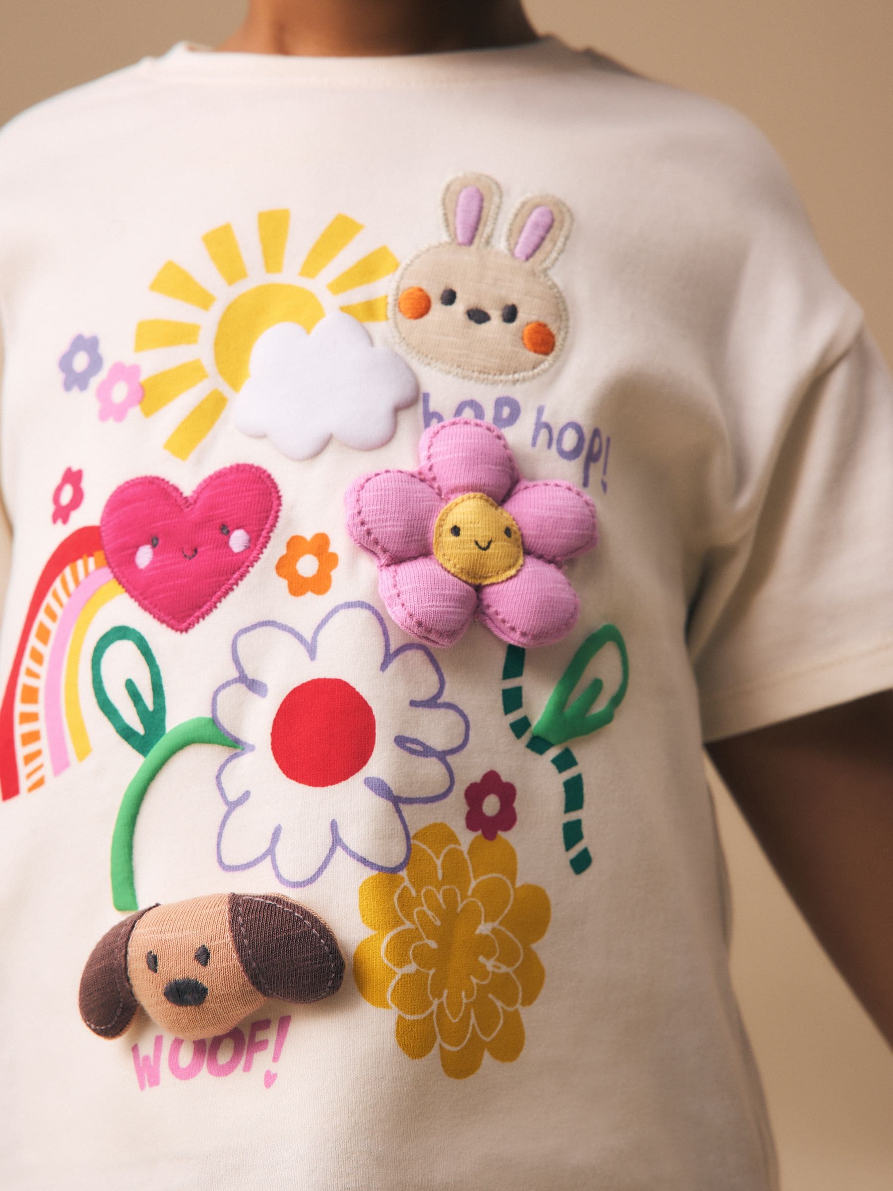Buy Ecru White Padded Bunny Short Sleeve T-Shirt (3mths-7yrs) from