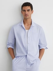 Reiss Soft Blue Corso Pinstripe Regular-Fit Long-Sleeve Shirt With Cotton - Image 1 of 7